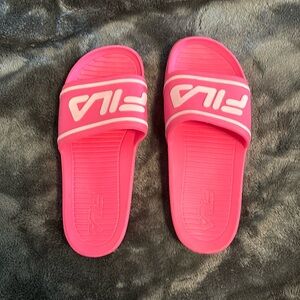 Fila slides in hot pink. Worn once or twice.